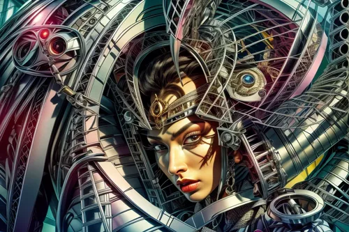 biomechanical,fantasy art,fantasy portrait,world digital painting,sci fiction illustration,digital art,digital artwork,fantasy woman,cybernetics,fractalius,the enchantress,art deco woman,priestess,computer art,goddess of justice,warrior woman,cleopatra,gorgon,medusa,queen cage