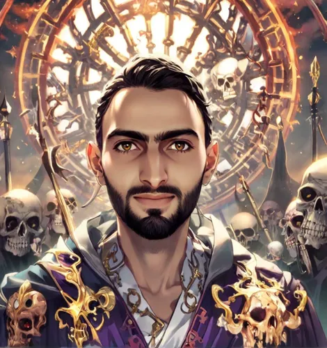 fantasy portrait,chainlink,custom portrait,fan art,world digital painting,day of the dead icons,khamsa,game illustration,day of the dead frame,self-portrait,days of the dead,persian poet,cg artwork,sci fiction illustration,artist portrait,fantasy art,twitch icon,el dia de los muertos,calavera,digital art