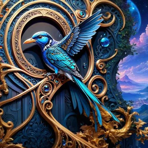 fantasy art,ornamental bird,blue parrot,blue bird,an ornamental bird,blue peacock,peacock,fairy peacock,bird painting,sea swallow,blue and gold macaw,bird kingdom,fantasy picture,birds of the sea,blue