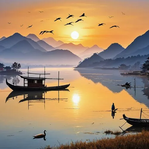 mekong river,mekong,inle lake,inle,yangshuo,southeast asia,ham ninh,guilin,vietnam,ninh,brahmaputra,yangshao,ha giang,boat landscape,old wooden boat at sunrise,tailandia,lugu lake,srinagar,haicang,pokhara,Photography,General,Realistic