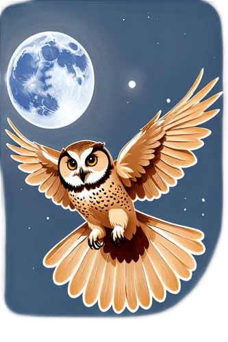 nocturnal bird,ganymede,boobook owl,night bird,ninox,bubo,owl background,owlet,kirtland's owl,siberian owl,moonlite,nightbird,barn owl,sparrow owl,moon and star background,owl nature,otus,brown owl,noctule,birds of prey-night,Unique,Design,Sticker