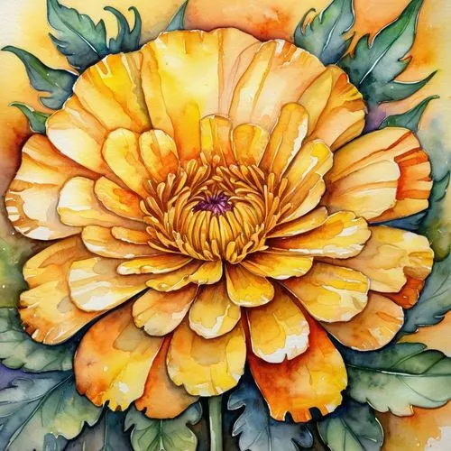 marigold flower,watercolor flower,orange floral paper,calendula,flower painting,watercolour flower,Illustration,Paper based,Paper Based 24