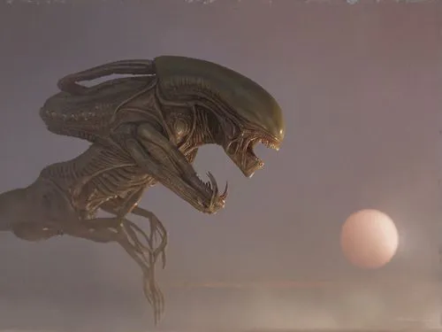 alien,a creature is in mid air, next to an egg,alien,xenomorph,chitauri,alien warrior,aliens,guyver