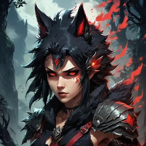 kitsune,howling wolf,howl,huntress,black shepherd,female warrior,cat warrior,red wolf,nine-tailed,wolf,fantasy portrait,crow queen,warrior woman,mara,gray wolf,feral,gara,redfox,wolves,firethorn,Conceptual Art,Fantasy,Fantasy 02