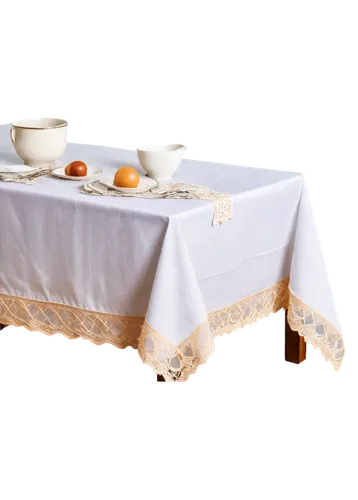 tablecloth, square shape, white background, embroidered edges, lace details, soft folds, creases, wrinkled surface, morning light, 3/4 composition, shallow depth of field, warm color tone, cinematic l