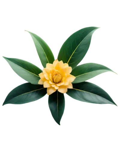 Delicate flower, macro shot, center composition, soft focus, petals unfolding, yellow center, green stem, leaves around base, shallow depth of field, natural light, warm color tone, 1/3 composition, c