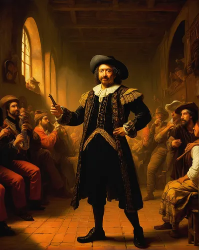 guy fawkes,christopher columbus's ashes,christopher columbus,leonardo devinci,conquistador,portuguese galley,columbus day,the pied piper of hamelin,church painting,town crier,mayflower,tudor,the local administration of mastery,choir master,the portuguese,founding,st jacobus,gullivers travels,orator,alejandro vergara blanco,Art,Classical Oil Painting,Classical Oil Painting 06