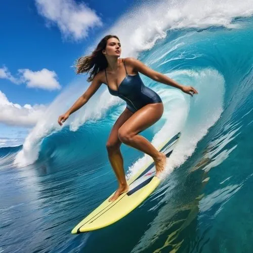 beatiful woman age 25 realistic cinematic uhd,surfing,surf,stand up paddle surfing,hula,surfer,surfboard shaper,surfer hair,surfboard,surfboards,moana,aloha,big wave,surfing equipment,big waves,bodybo