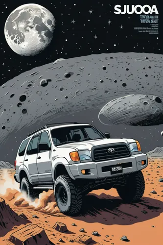 subaru rex,toyota 4runner,cd cover,vehicle cover,4 runner,moon car,moon rover,toyota tundra,toyota tacoma,album cover,suv,isuzu trooper,vehicle audio,moon vehicle,isuzu piazza,pickup-truck,isuzu d-max,space voyage,pickup trucks,aurora polar,Illustration,Vector,Vector 06