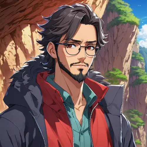 mountain guide,canyon,mountain hiking,desert background,portrait background,hiking,cg artwork,mountain world,mountain spirit,hiker,bright angel trail,adventurer,lumberjack,mountain,cliff,himuto,saguaro,nikko,high-altitude mountain tour,japanese mountains,Illustration,Japanese style,Japanese Style 03