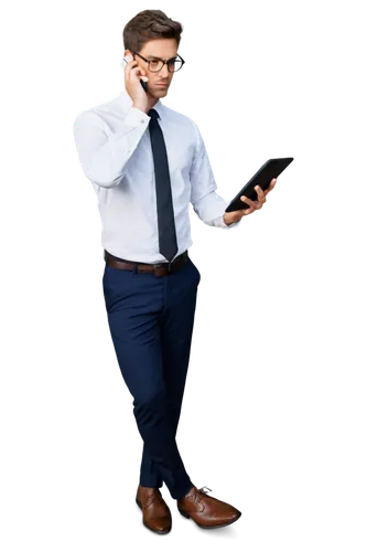 Businessman, cancelling subscription, serious expression, glasses, short brown hair, white shirt, black tie, formal pants, leather shoes, holding tablet, Shutterstock app open, fingers tapping screen,