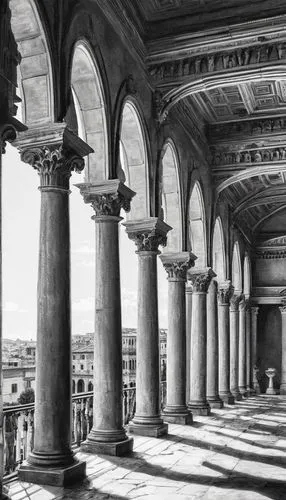 colonnades,bernini's colonnade,colonnade,glyptothek,columns,roman columns,porticos,peristyle,basilica di san pietro in vaticano,portico,colonnaded,bramante,loggia,piranesi,vittoriano,musei vaticani,lateran,porticoes,pillars,palladian,Illustration,Black and White,Black and White 35