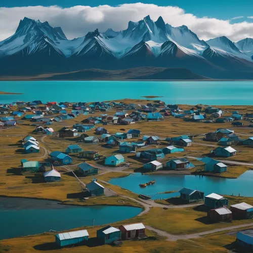 puerto natales,baffin island,greenland,floating huts,nunatak,tekapo,nordland,falkland islands,patagonia,teal blue asia,mongolian,punta arenas,alaska,khuushuur,human settlement,antarctic,navajo bay,mongolia,icelandic houses,the polar circle,Conceptual Art,Sci-Fi,Sci-Fi 11