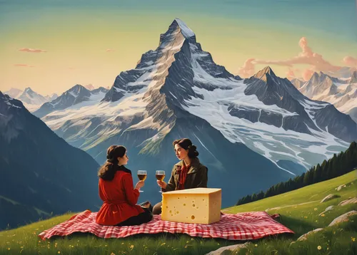 high alps,picnic,mountain scene,bernese alps,art painting,the alps,alps elke,red tablecloth,romantic scene,alps,painting technique,church painting,oil painting on canvas,appenzeller,switzerland chf,world digital painting,the spirit of the mountains,fabric painting,matterhorn,valais,Conceptual Art,Daily,Daily 14