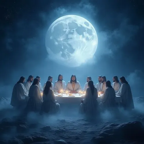 If you're looking to blend "The Last Supper" with a moonlit or lunar theme, you could use a creative AI art prompt like this:

---

**"Reimagine 'The Last Supper' set in a surreal, moonlit landscape. 