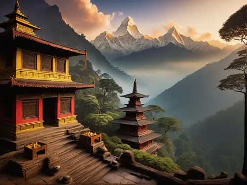 mountain landscape,amadablam,asian architecture,mountainous landscape,wudang,yunnan,lijiang,mountain scene,south korea,tigers nest,wenchuan,everest region,nepal,huangshan mountains,japanese mountains,huangshan,oriental,alishan,buddhist temple,japan landscape,Conceptual Art,Sci-Fi,Sci-Fi 16