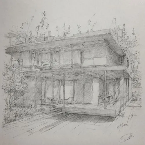 an illustration of a building on a porch,house drawing,garden elevation,wooden house,timber house,passivhaus,residential house,Illustration,Black and White,Black and White 30