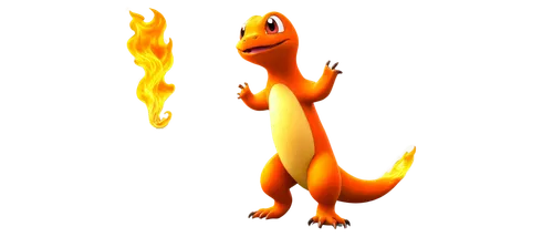 Charmander, Pokémon, lizard-like, orange body, yellow belly, flame on tail, standing, looking up, dynamic pose, claws visible, scaly skin, bright eyes, warm lighting, shallow depth of field, soft focu