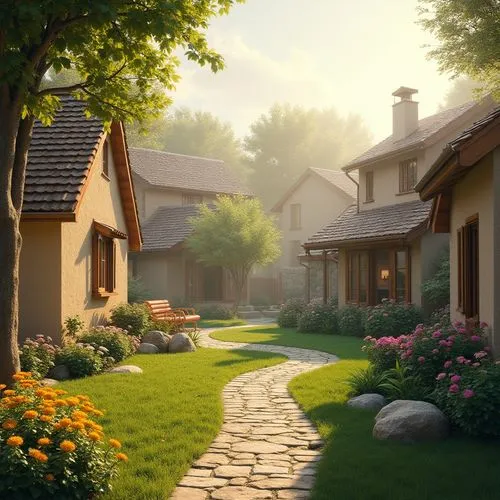 home landscape,beautiful home,summer cottage,country cottage,landscaped,landscaping,houses clipart,bungalows,cottage,cottages,landscaper,landscapers,cottage garden,idyllic,country house,dreamhouse,landscape background,3d rendering,little house,roof landscape,Photography,General,Realistic