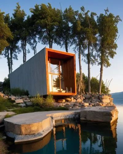 corten steel,summer house,cubic house,dunes house,house by the water,inverted cottage,aqua studio,cube house,house with lake,holiday home,summerhouse,pool house,summer cottage,houseboat,snohetta,cube stilt houses,holiday villa,wooden sauna,boat house,lefay,Photography,General,Realistic