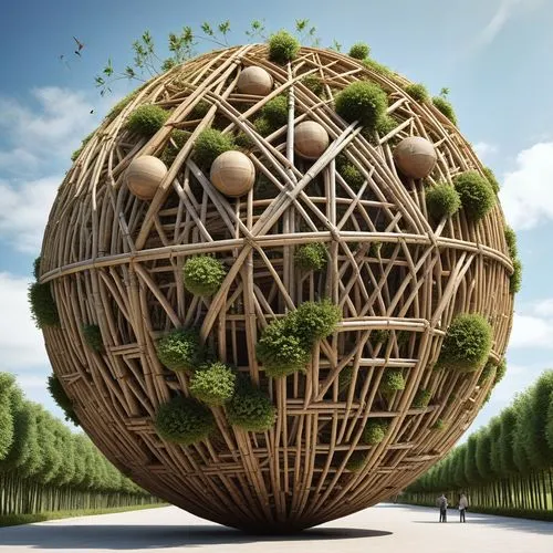 the world is covered with a lot of green trees,ecological sustainable development,geodesic,wooden ball,ecosphere,ecotopia,biomimicry,earth pot,ecoterra,permaculture,terraformed,biospheres,biomes,ecolo