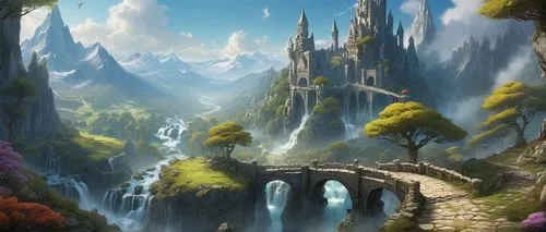 fantasy landscape,fantasy picture,cartoon video game background,elven forest,mountainous landscape,valley,northrend,wasserfall,fairy world,mountain valley,the valley of the,falls of the cliff,ash falls,mountain landscape,mountain world,druid grove,fantasy world,futuristic landscape,landscape background,3d fantasy,Photography,Black and white photography,Black and White Photography 13