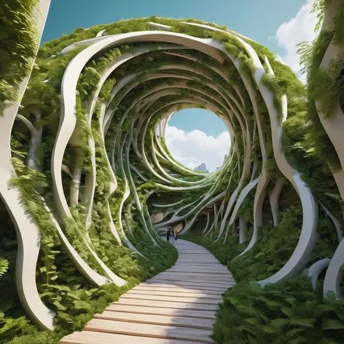 plant tunnel,tunnel of plants,ecotopia,arbor,biopiracy,dragon bridge,crooked forest,helix,climbing garden,3d fantasy,elven forest,aaaa,futuristic landscape,labyrinths,biospheres,wall tunnel,strange structure,ecosystems,aaa,fractal environment,Conceptual Art,Oil color,Oil Color 10