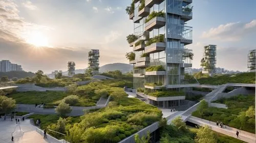 a tall tower made of grass, with trees on the top,arcology,ecotopia,interlace,futuristic architecture,urban towers,sky ladder plant,Photography,General,Realistic