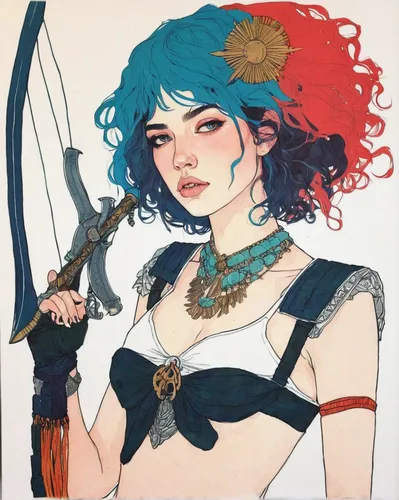 transistor,coloring,merida,coloring outline,swordswoman,color pencils,colouring,pencil color,warrior woman,detail shot,pencils,fantasy woman,washi tape,athena,artist color,bows and arrows,archery,artemis,primrose,artemisia,Illustration,Paper based,Paper Based 19