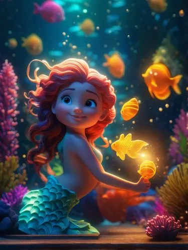 Una sirena nadando en el mar, descubriendo conchas marinas brillantes de colores escondidas.,mermaid background,underwater background,mermaid vectors,under sea,under the sea,mermaid,little mermaid,ari