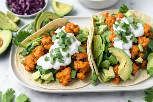 These Vegan Buffalo Cauliflower Tacos are packed full of spicy buffalo sauce, creamy ranch, crunchy romaine and hearty avocados   ThisSavoryVegan.com #thissavoryvegan #vegantacos,mango catfish taco,sh