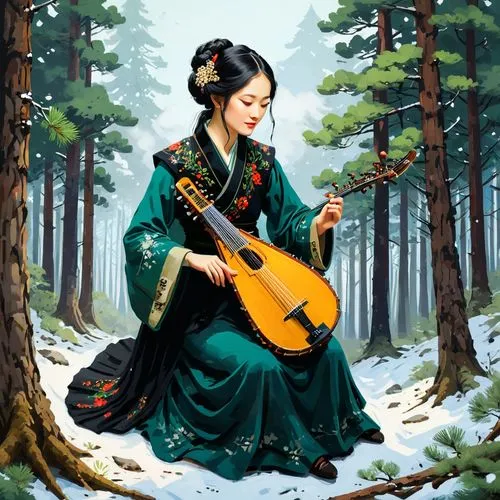 guqin,gayageum,hanbok,chuseok,jingqian,kunqu,Conceptual Art,Oil color,Oil Color 07