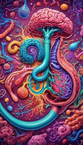 Digestive system diagram, colorful illustration, educational poster, human body organs, 3D anatomy model, liver, stomach, small intestine, pancreas, kidneys, esophagus, mouth, detailed blood vessels, 