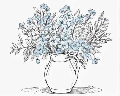 flowers png,flower vase,forget-me-nots,flower illustrative,flower illustration,flower line art,blue hydrangea,gypsophila,blue flowers,forget-me-not,vase,illustration of the flowers,flower drawing,bag of gypsophila,hydrangeas,forget me nots,hydrangea background,hydrangea,plumbago,line art wreath,Illustration,Black and White,Black and White 04