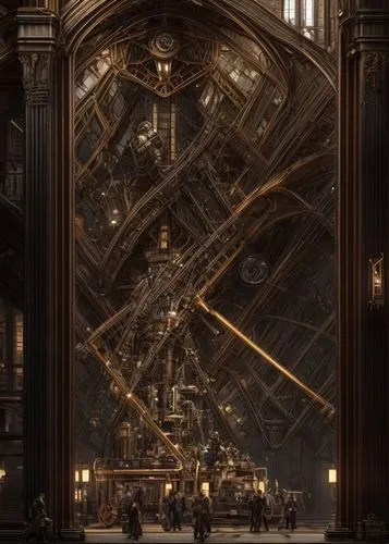 people working on machine,hall of the fallen,notredame de paris,notre dame,haunted cathedral,notre-dame,cathedral,louvre,skull bones,capitol,versailles,the ceiling,very large floating structure,metrop