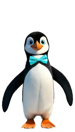 penguin, Antarctica scene, icy terrain, snowflakes falling, aurora borealis, starry night sky, solo, standing upright, flippers, tuxedo-like feathers, adorable facial expression, bright eyes, 3/4 comp