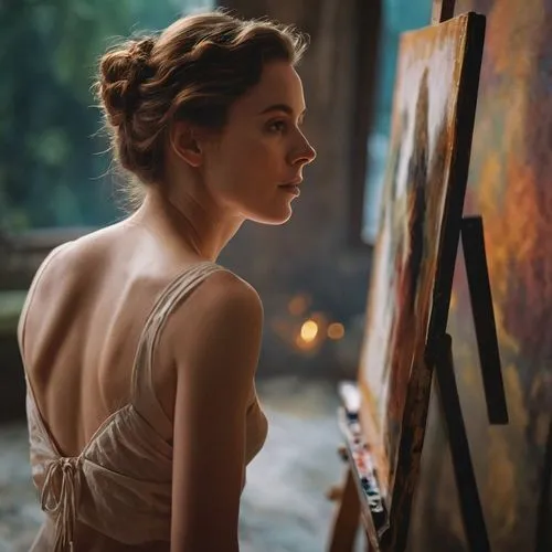 girl in a long dress,painting,romantic portrait,light of art,artist portrait,a girl in a dress,artist,girl in a long dress from the back,portrait of a girl,work of art,painter,painting technique,italian painter,meticulous painting,art painting,artistic,oil painting,mystical portrait of a girl,elegant,cinderella,Photography,General,Cinematic