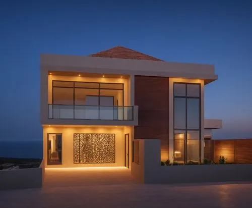 front view of the house at night looking over to the ocean,baladiyat,dunes house,modern house,saadiyat,luxury home,luxury property,Photography,General,Natural