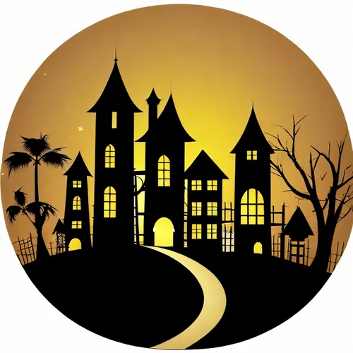 an image of the house at night as well as the road,houses clipart,halloween travel trailer,houses silhouette,the haunted house,halloween icons,halloween vector character