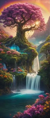 fantasy landscape,fairy world,fantasy picture,colorful tree of life,3d fantasy,fairy forest,cartoon video game background,mushroom landscape,world digital painting,landscape background,magic tree,fairy village,fantasy world,an island far away landscape,fairytale forest,nature landscape,elven forest,children's background,purple landscape,tree of life,Photography,Documentary Photography,Documentary Photography 19