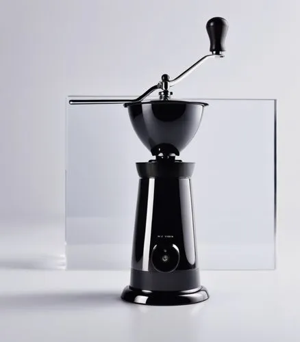 Coffee grinder，white background，Metallic paint on the body, bright electroplating on some parts,a coffee maker on top of a table,kalita,coffee grinder,radiometer,cocktail shaker,coffee percolator,perf