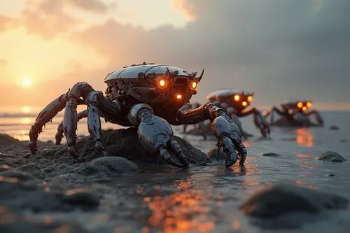 the beach crab,cinema 4d,black crab,dark beach,aamoth,3d render,Conceptual Art,Sci-Fi,Sci-Fi 19