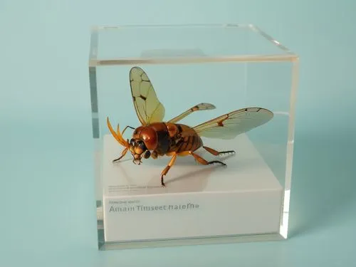 真实的昆虫立体标本，透明盒子,a small, small glass box that contains an insect in the bottom half,insect box,medium-sized wasp,giant bumblebee hover fly,insect house,entomologique,dipteran,Photography,General,Realis