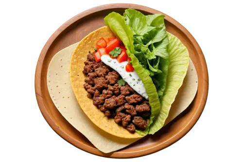 Mexican food, taco, solo, colorful, crispy shell, seasoned beef, melted cheese, fresh lettuce, diced tomatoes, sour cream, cilantro, wooden plate, overhead shot, shallow depth of field, vibrant colors