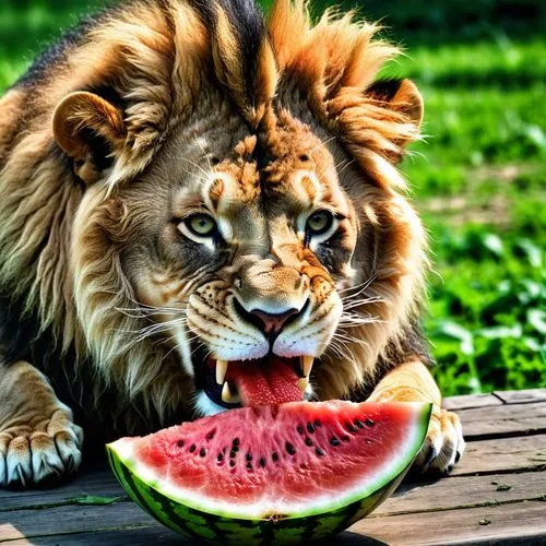 frugivore,watermelon painting,king of the jungle,watermelon,watermelon wallpaper,cut watermelon,watermelon background,bolliger,sandia,african lion,lion - feline,iraklion,male lion,gourmelon,carnivore,tigon,lion,panthera leo,watermelon slice,lion white,Photography,General,Realistic