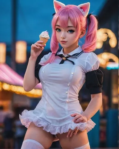 kawaii ice cream,neopolitan,hibari,sundae,neko,felicia,Photography,General,Cinematic