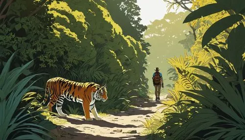 jungle,a tiger,tigers,tiger,bengal tiger,sumatran tiger,stroll,forest animals,young tiger,bengal,sumatran,forest walk,animal lane,king of the jungle,tiger lily,asian tiger,tiger cub,forest animal,forest path,chestnut tiger,Illustration,Children,Children 04