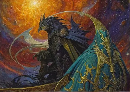 the dragon is surrounded by an earth like thing,dragonlord,kadath,black dragon,melkor,tiamat,eragon,Illustration,Realistic Fantasy,Realistic Fantasy 03