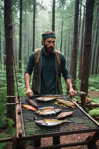 woodsman,wolverine,fishing classes,monopod fisherman,heavy crossbow,fish-surgeon,big-game fishing,types of fishing,foragers,hunting scene,frying fish,bushcraft,farmer in the woods,field archery,rifleman,to fish,fishmonger,fisherman,arrosticini,forest workers,Illustration,Paper based,Paper Based 19