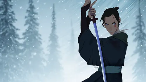 mulan,the snow queen,swordsman,bow and arrows,bow and arrow,archer,frozen,swordswoman,glory of the snow,winterblueher,samurai,eternal snow,pines,bows and arrows,kenjutsu,sōjutsu,scythe,blue snowflake,snowfall,longbow